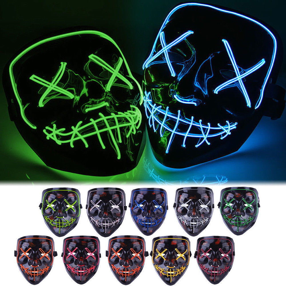 Christmas PVC halloween scary horror dj purge party masks el wire led rave helmet cosplay prop bar masquerade neon masks