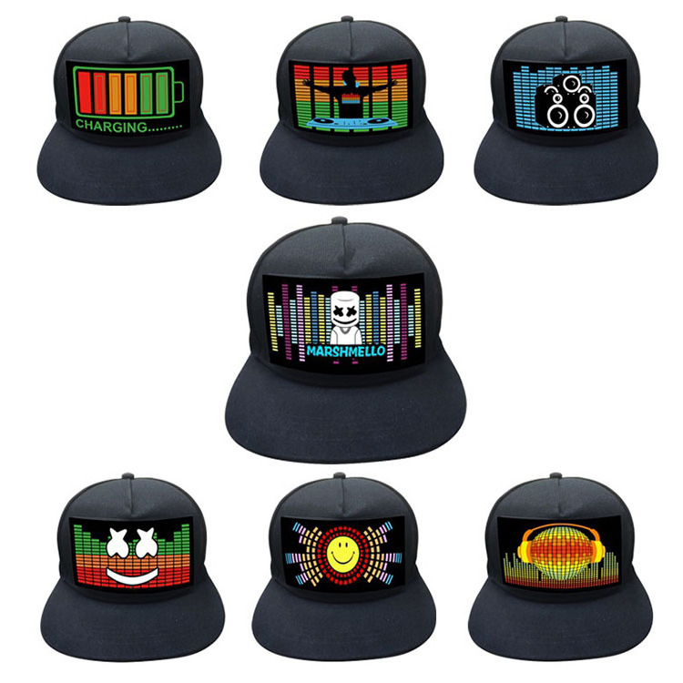 Promotion cheap dj club christmas concert custom logo advertising USB charging app control led message display hat