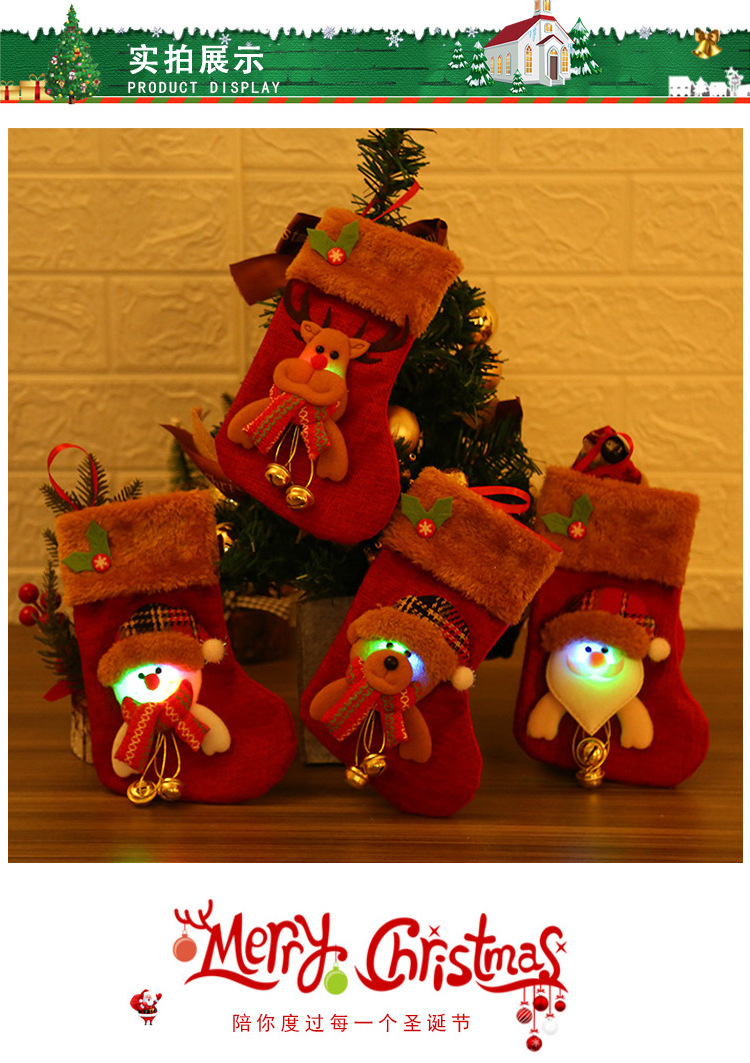 2021 Wholesale Novelty  Led Luminous Cloth Mini Small  Lovely Funny Christmas Socks Light Up Stocking