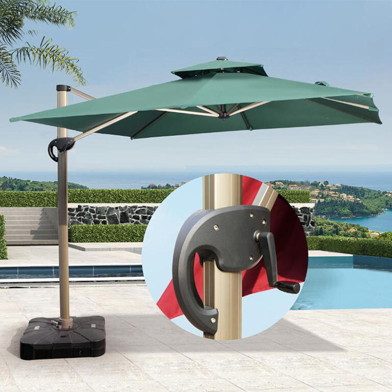 Outdoor 9ft Patio Double Roma Umbrella Yellow Offset Rectangle 3x3m Rectangular Aluminium Cantilever Parasol With Tilt And Crank