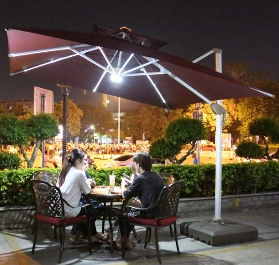 Outdoor Patio Umbrella Offset Big Square Cantilever  Umbrella 3m With LED Light For Garden Bench Umbrella Yard Parasol