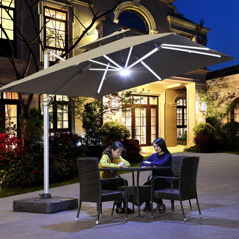 Outdoor Patio Umbrella Offset Big Square Cantilever  Umbrella 3m With LED Light For Garden Bench Umbrella Yard Parasol