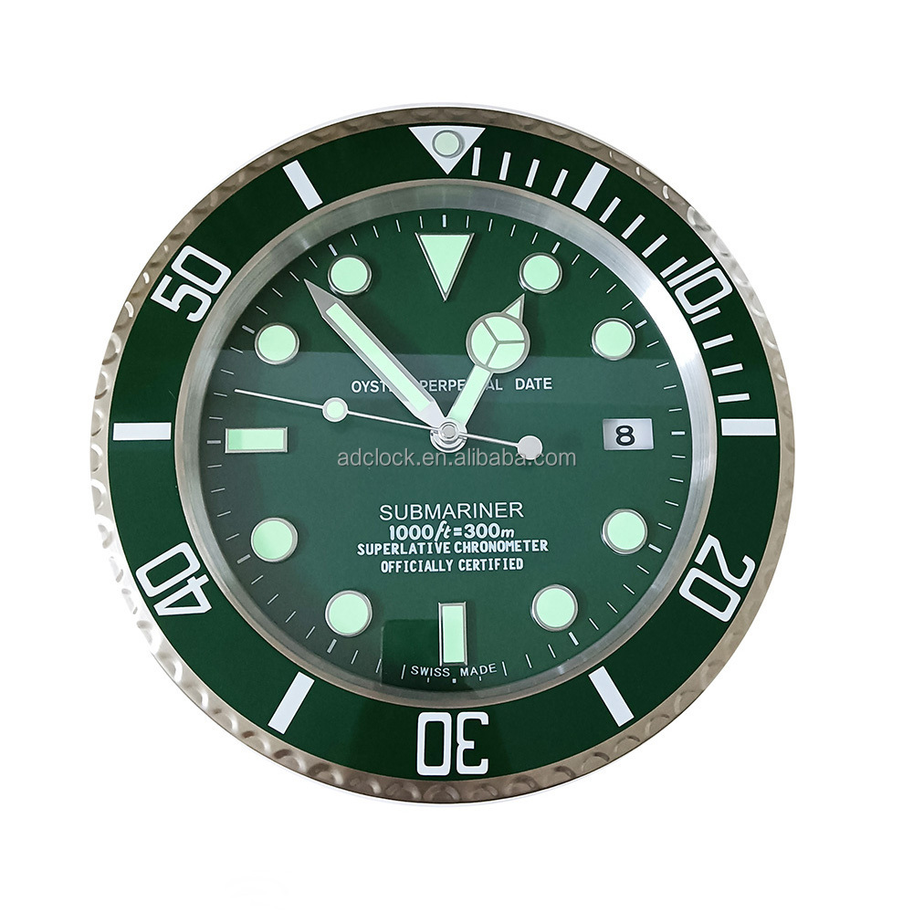 Green Luminous Luxury Calendar Wrist Watch Wall Clock Home Decor Stainless Steel Clock with Calendars Date