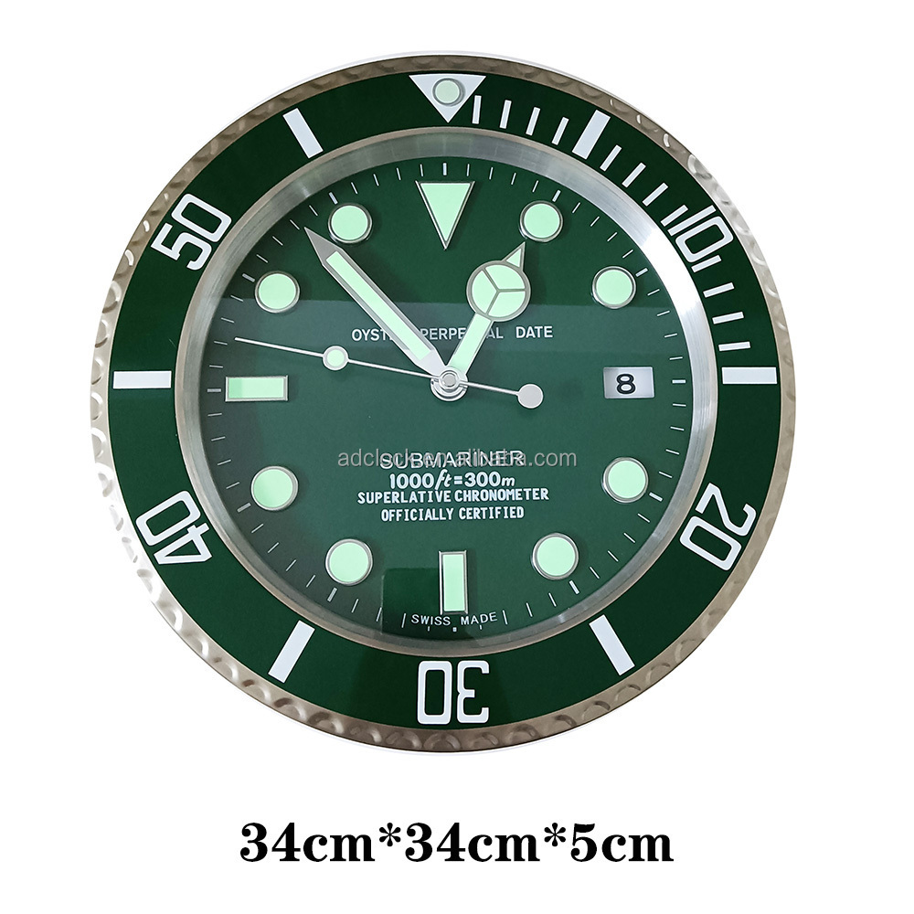 Green Luminous Luxury Calendar Wrist Watch Wall Clock Home Decor Stainless Steel Clock with Calendars Date