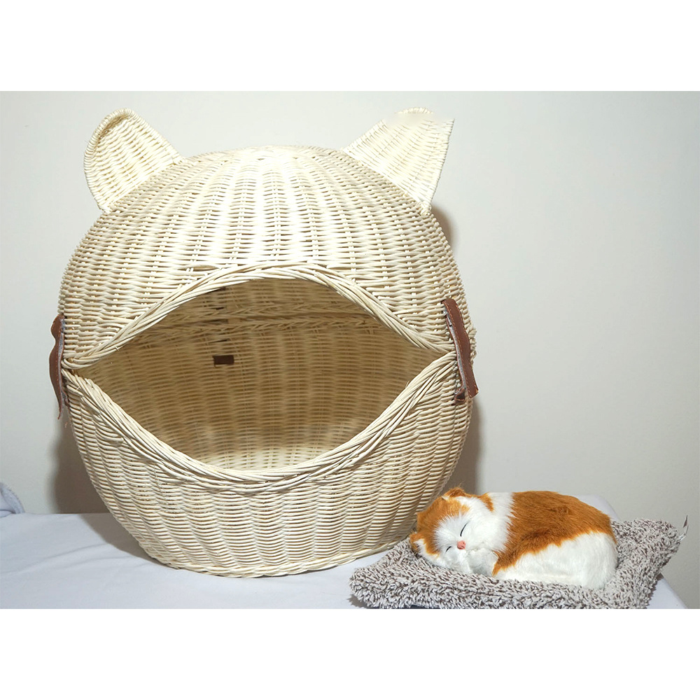 Made in Vietnam - Luxury handwoven natural rattan cat & pet cages & pet bed house with cushion