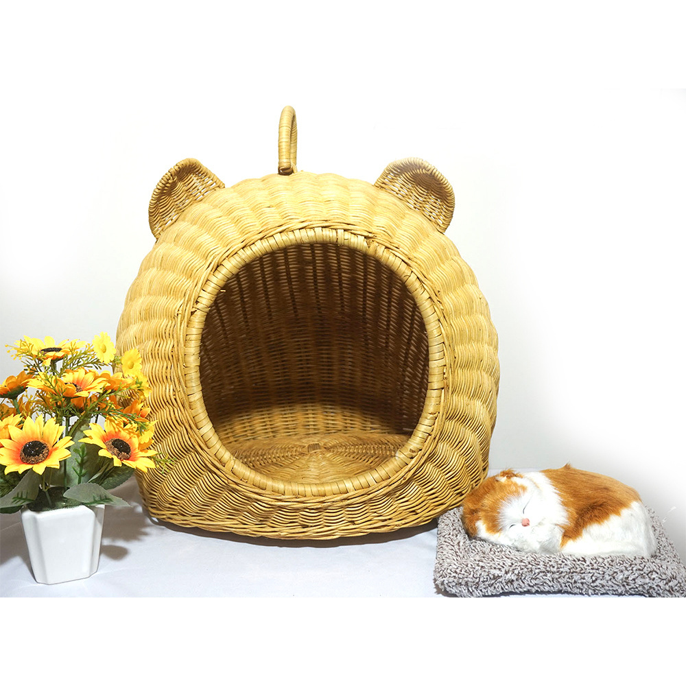 Made in Vietnam - Luxury handwoven natural rattan cat & pet cages & pet bed house with cushion