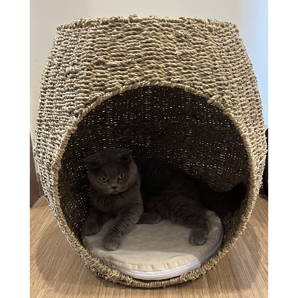 Manufacturer handmade Novelty Shape Woven Cat House, water hyacinth pet comfort beds accessories for export in bulk