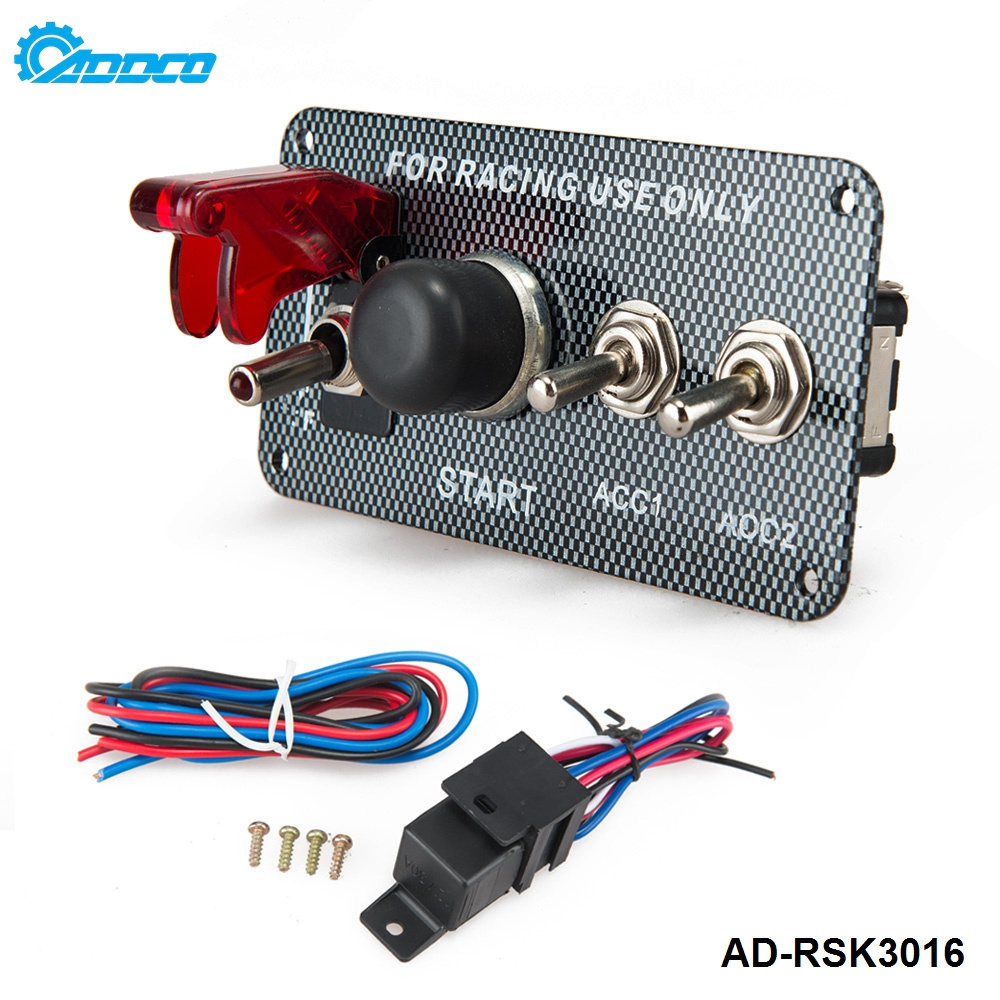 ADDCO - 12V Ignition Switch Panel Engine Start Push Button LED Toggle Switch For Racing Car AD-RSK3016