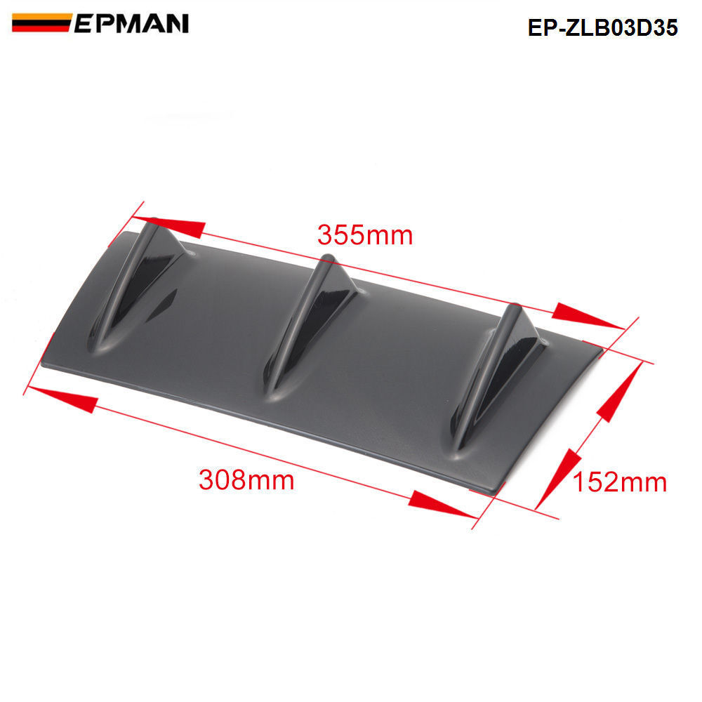 EPMAN 5 Shark Fins Rear Bumper Diffuser 7 Wing Lip Chassis Splitter Universal Black Carbon Fiber Color EP-ZLB