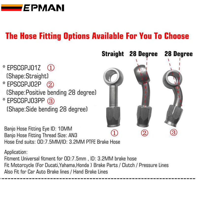 EPMAN 1PC Stainless Steel AN3 to AN -3 Straight 28degree 90degree Brake Swivel Hose Ends Car Fitting EPSCGPJ