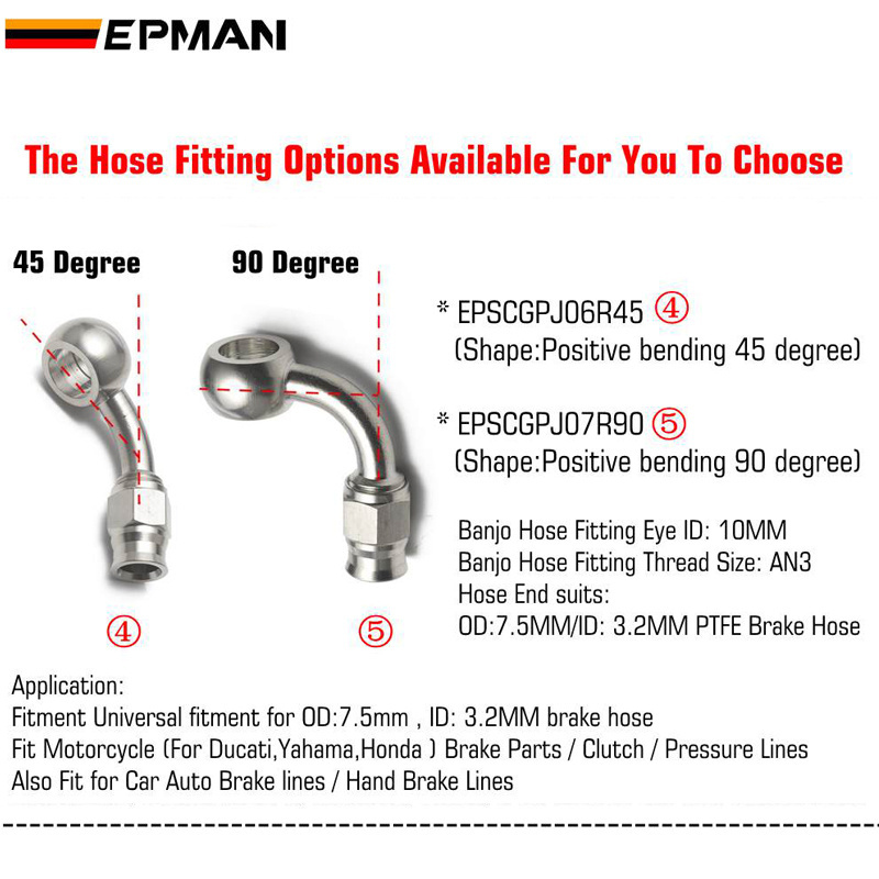 EPMAN 1PC Stainless Steel AN3 to AN -3 Straight 28degree 90degree Brake Swivel Hose Ends Car Fitting EPSCGPJ