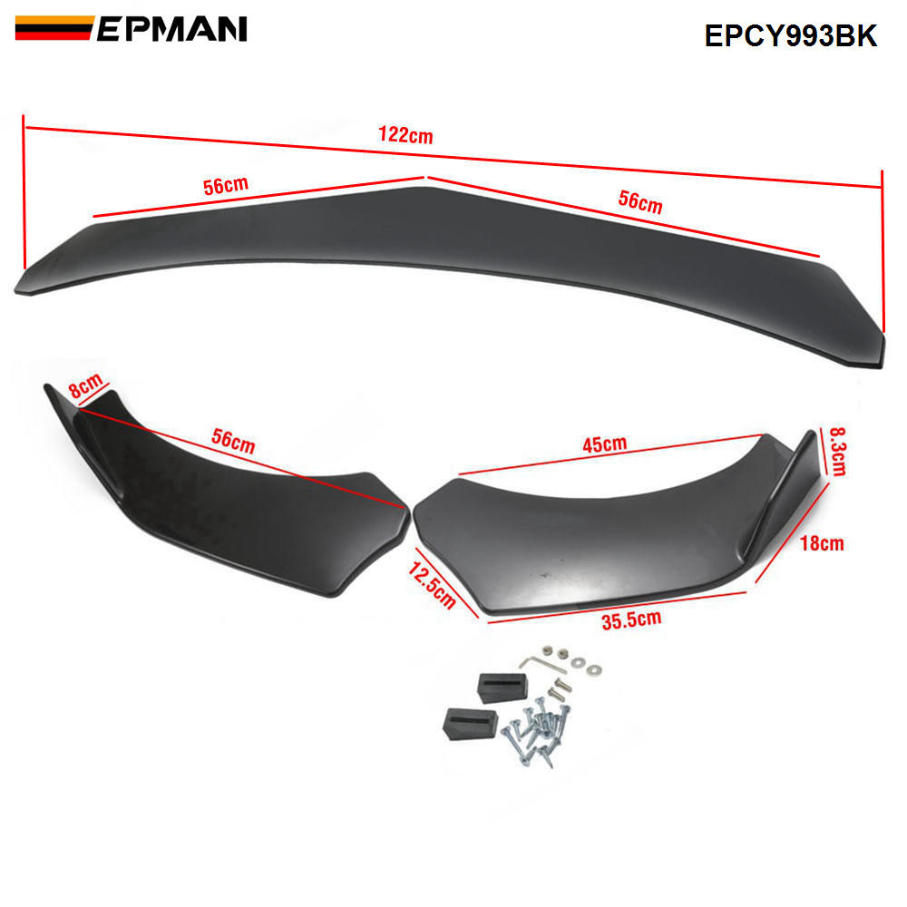 EPMAN 10SETS/CARTON 3pcs Car Front Bumper Splitter Lip Diffuser Chin Bumper Spoiler Body Kit For Ford / BMW EPCY993BK EPCY994TW