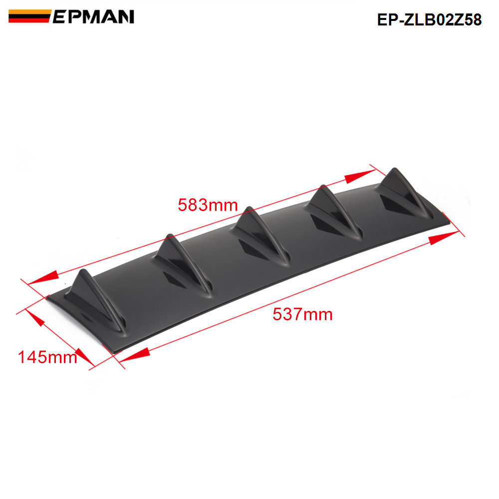 EPMAN 5 Shark Fins Rear Bumper Diffuser 7 Wing Lip Chassis Splitter Universal Black Carbon Fiber Color EP-ZLB