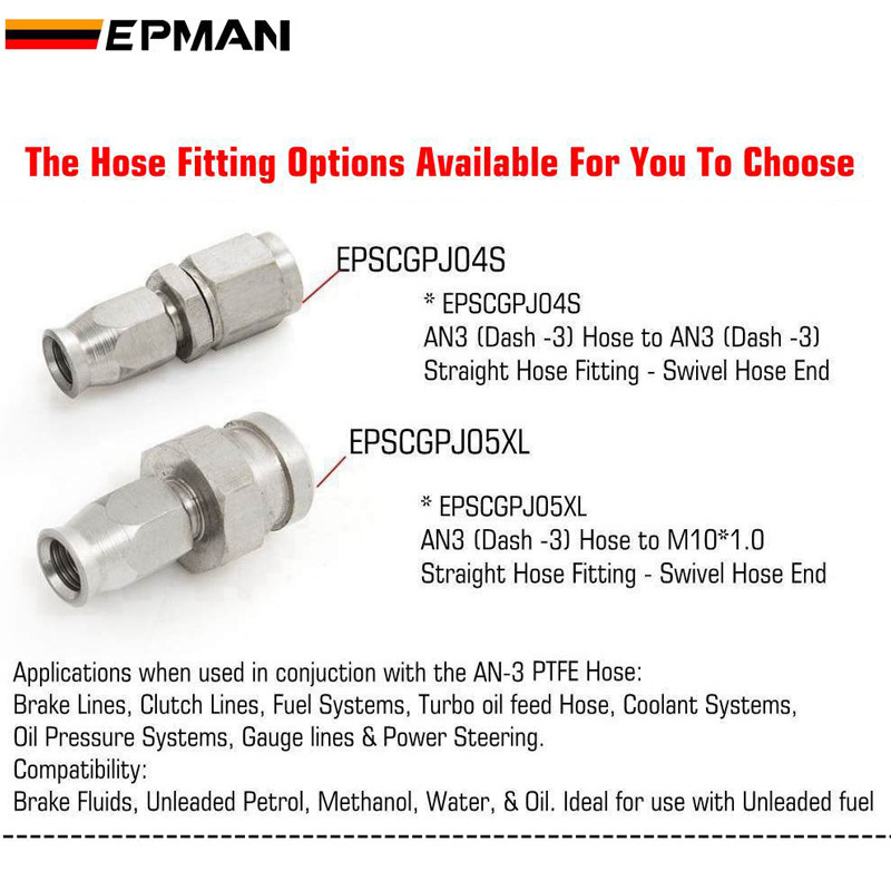 EPMAN 1PC Stainless Steel AN3 to AN -3 Straight 28degree 90degree Brake Swivel Hose Ends Car Fitting EPSCGPJ