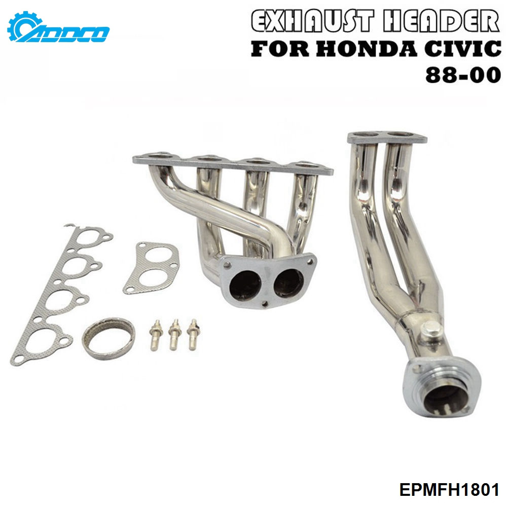 ADDCO STAINLESS STEEL PIPING HEADER MANIFOLD EXHAUST FOR HONDA 88-00 CIVIC EG EF EK EM EPMFH1801