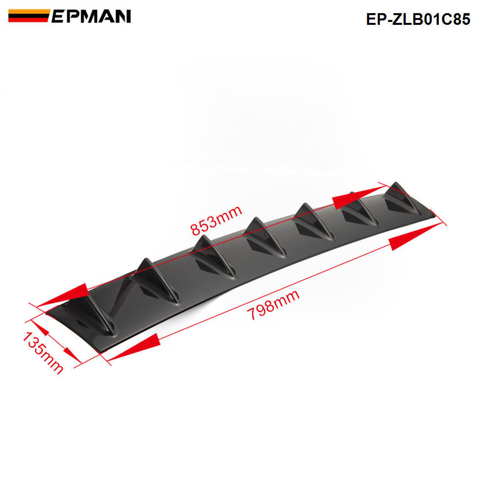 EPMAN 5 Shark Fins Rear Bumper Diffuser 7 Wing Lip Chassis Splitter Universal Black Carbon Fiber Color EP-ZLB