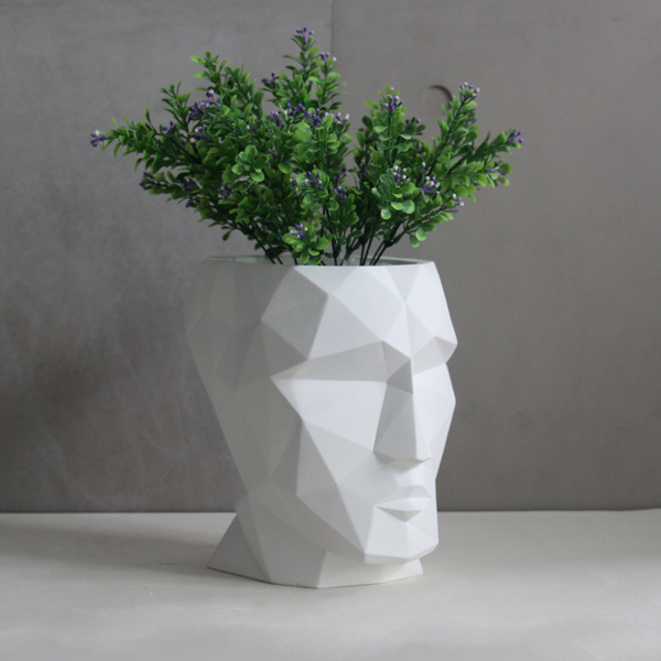 Handmade Geometrical Concrete Human Head open decorative home garden flower cement pot