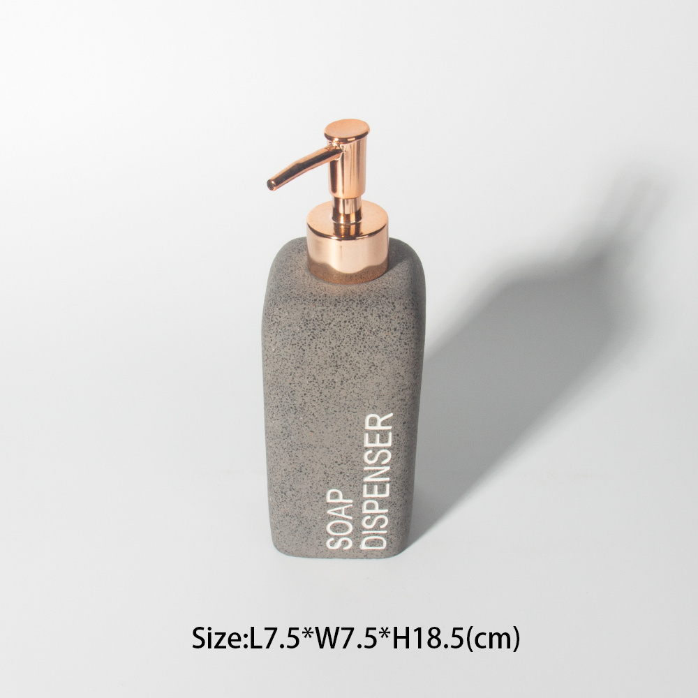 Environmental concrete/cement bathroom accessories sets for bathroom and kitchen sandstone effect hand soap dispenser bottle