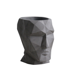 Handmade Geometrical Concrete Human Head open decorative home garden flower cement pot