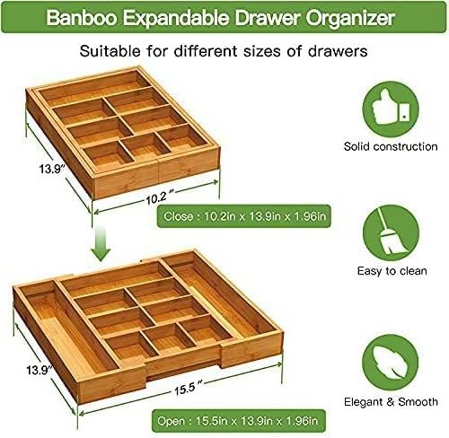 Addreen Manufacturer Bamboo Expandable Utensil Cutlery Tray and Drawer Cutlery Organizer for Kitchen Drawers Black