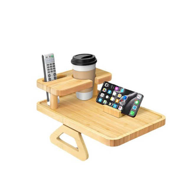 Addreen Bamboo wooden tray double-deck sofa arm clamp armrests tray with cup holder drink snacks storage tray