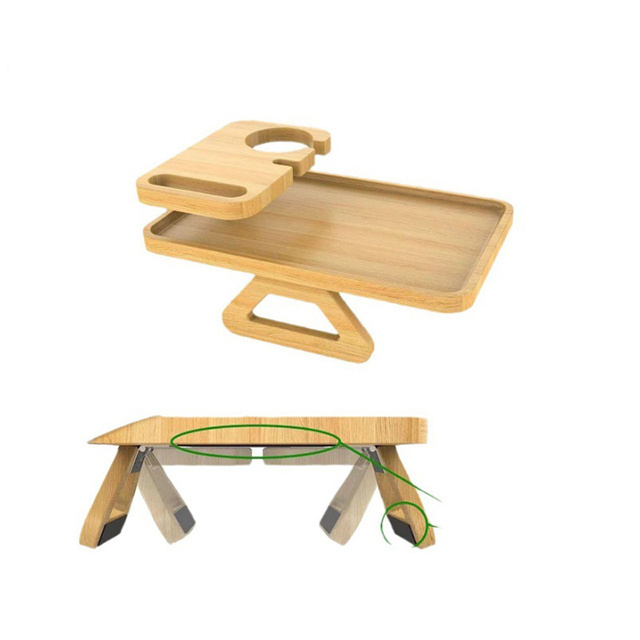 Addreen Bamboo wooden tray double-deck sofa arm clamp armrests tray with cup holder drink snacks storage tray