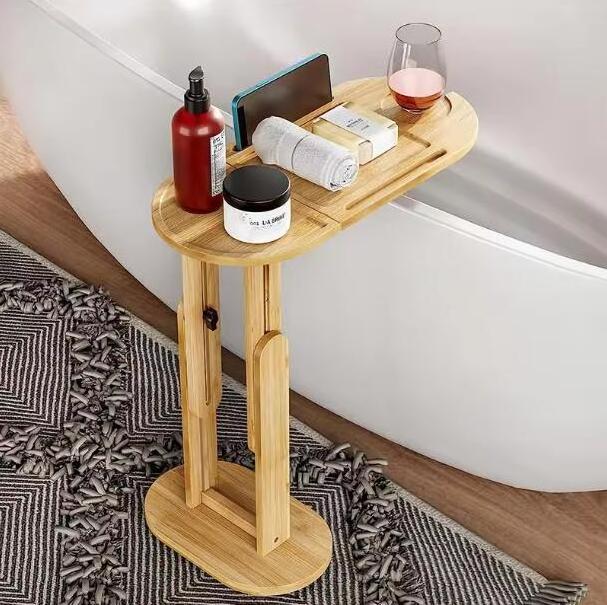 Addreen Bathtub Side Tray with Adjustable Height, Foldable Bamboo Bath Table for Tubs Against Wall Tub Caddy Shelf for Luxury