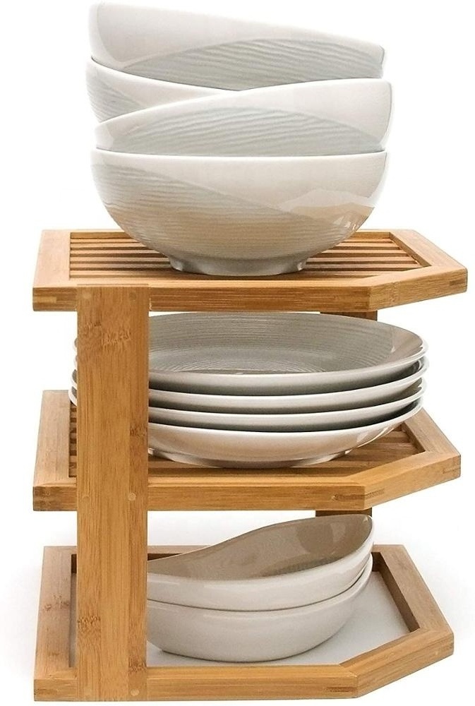 3 tier kitchen dish rack and bowl shelf wholesale bamboo rack