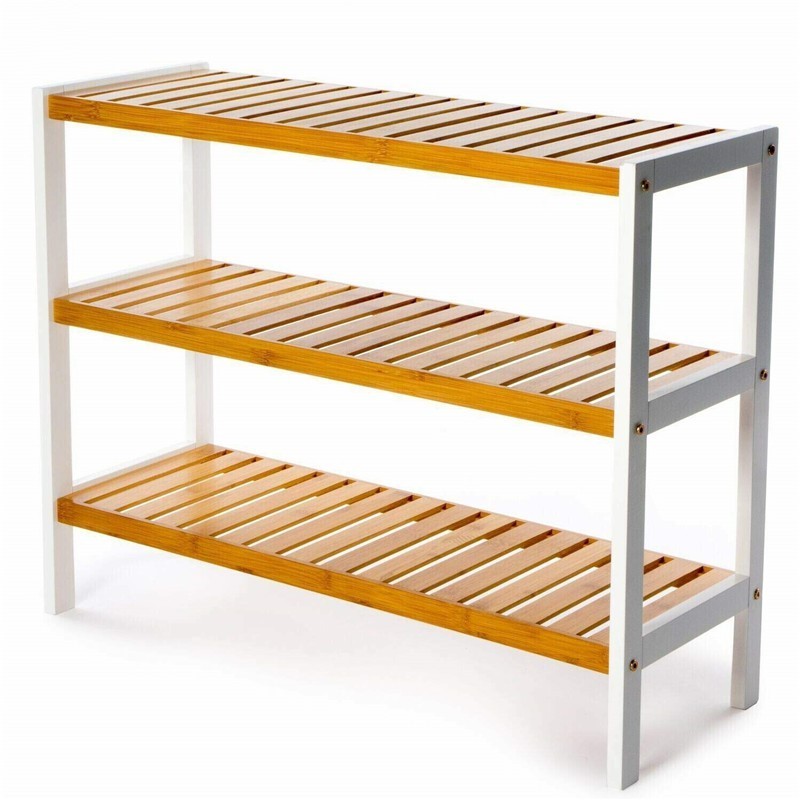 Simple and generous indoor three-layer space-saving bamboo shoe rack bench storage organizer holder