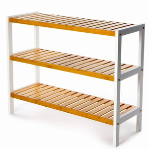 Simple and generous indoor three-layer space-saving bamboo shoe rack bench storage organizer holder