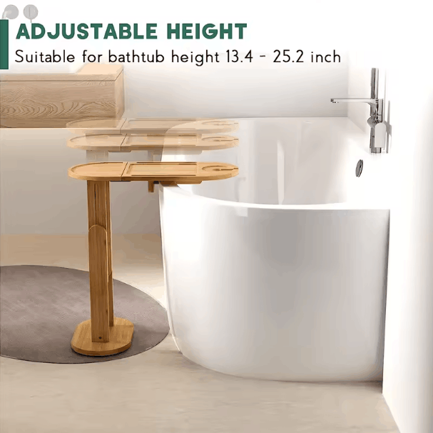 Addreen Bathtub Side Tray with Adjustable Height, Foldable Bamboo Bath Table for Tubs Against Wall Tub Caddy Shelf for Luxury