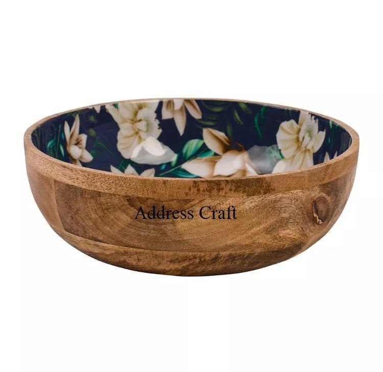 Latest Style Handmade Fruit Bowl Wooden Enamel Decal Serving Bowl Homeware Tableware Table Accessories Wooden Fruit Serving Bowl