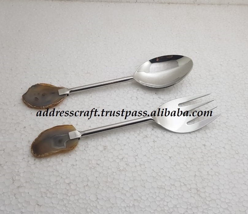 Marble Handle Mango Wood Salad Server Multifunctional Uses Home Hotel Restaurant