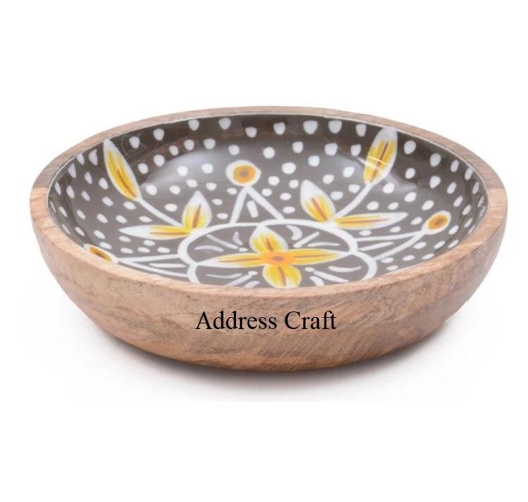 Latest Style Handmade Fruit Bowl Wooden Enamel Decal Serving Bowl Homeware Tableware Table Accessories Wooden Fruit Serving Bowl