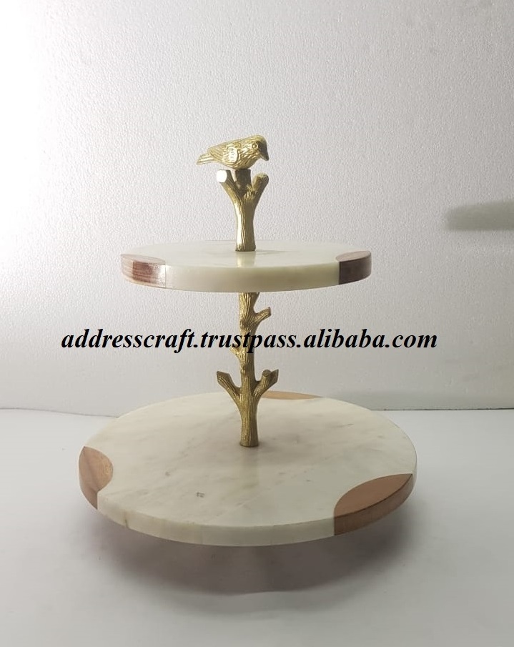 Marble Cake Stand Marble Stone & Stainless Steel Tool Cake Server For Events Parties Wedding Beautiful Design Birthday Party