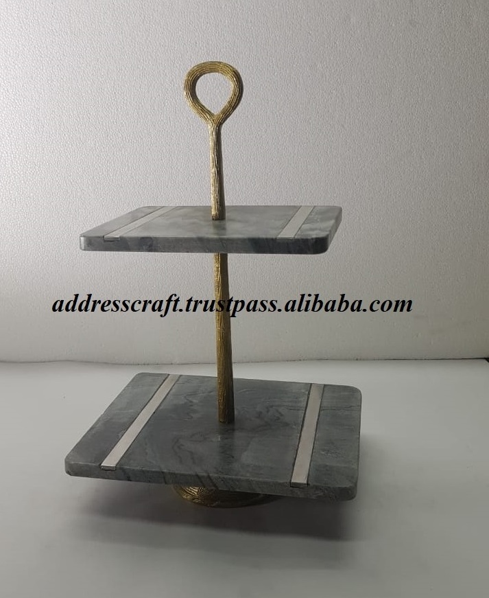 Marble Cake Stand Marble Stone & Stainless Steel Tool Cake Server For Events Parties Wedding Beautiful Design Birthday Party