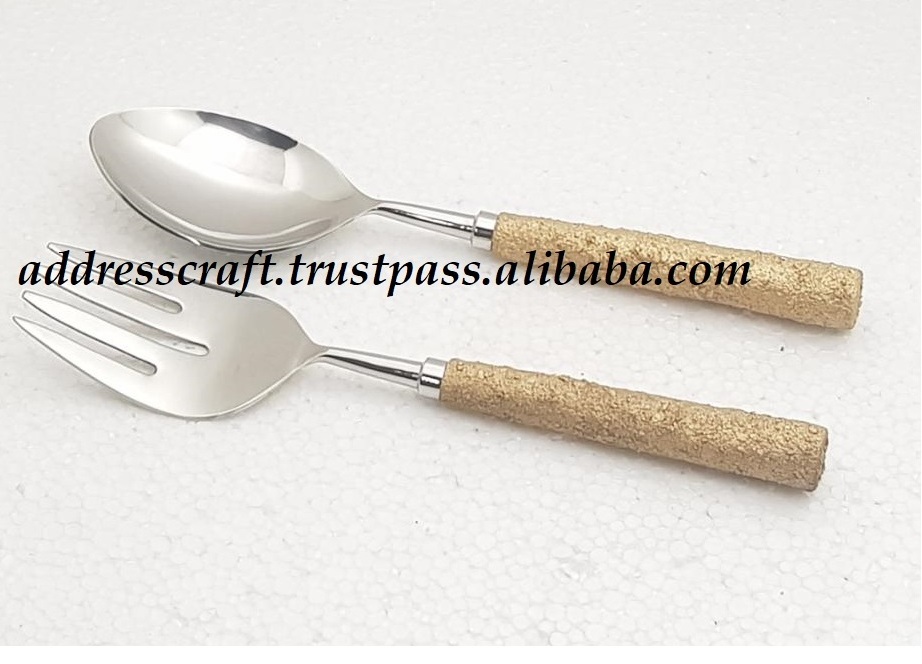 Marble Handle Mango Wood Salad Server Multifunctional Uses Home Hotel Restaurant