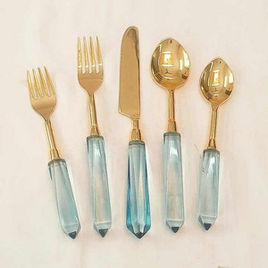 Wholesale Flatware Set Acrylic Handle Essentials Home Hotel Tableware Stainless Steel Cutlery Set of 5 Dinner Cutlery Flatware