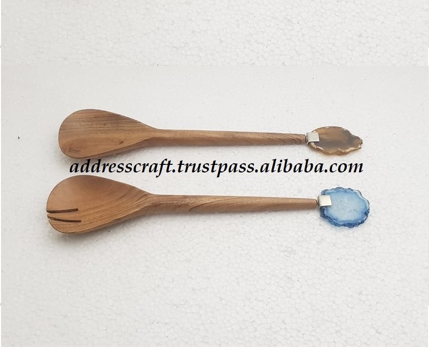 Marble Handle Mango Wood Salad Server Multifunctional Uses Home Hotel Restaurant