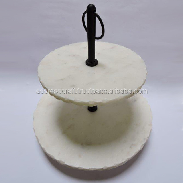 Marble Cake Stand Marble Stone & Stainless Steel Tool Cake Server For Events Parties Wedding Beautiful Design Birthday Party