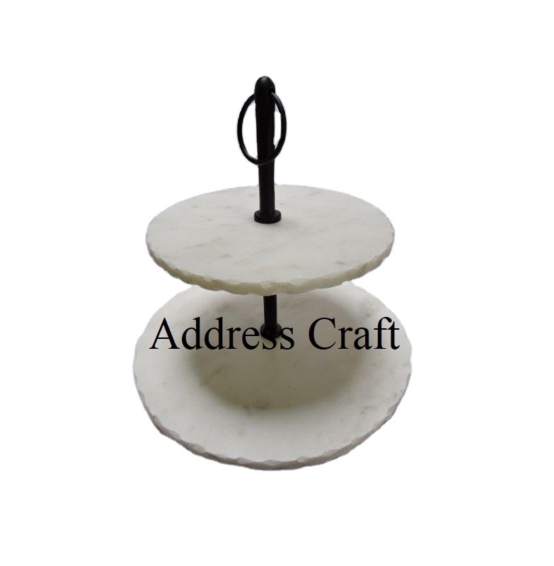 Marble Cake Stand Marble Stone & Stainless Steel Tool Cake Server For Events Parties Wedding Beautiful Design Birthday Party