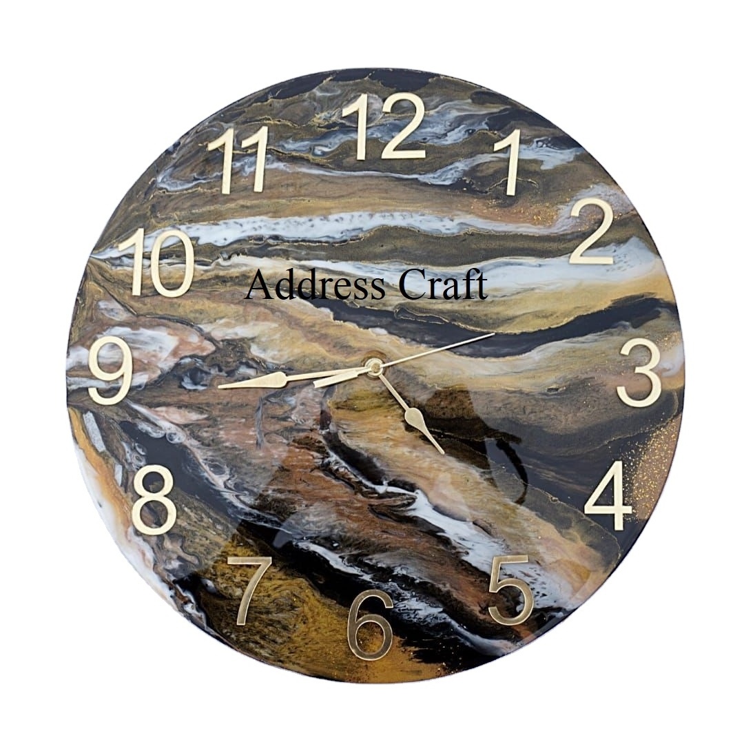 Home Decor Ocean Wave Christmas Gift Wall Clock High Quality Wood and Epoxy Resin Round Shape Sea Wave Design Wall Clock