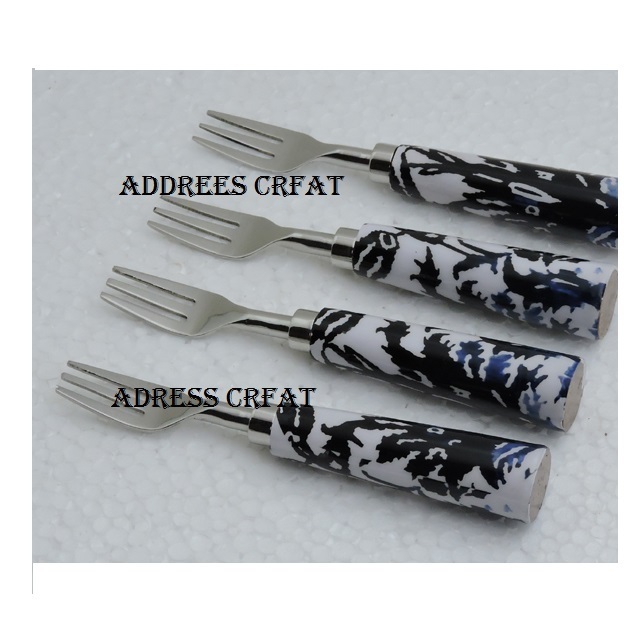 Trending Stainless Steel Fork Set Marble And Resin Handle Wedding And kitchenware Birthday Party Use Fruit Fork Sets dinner set