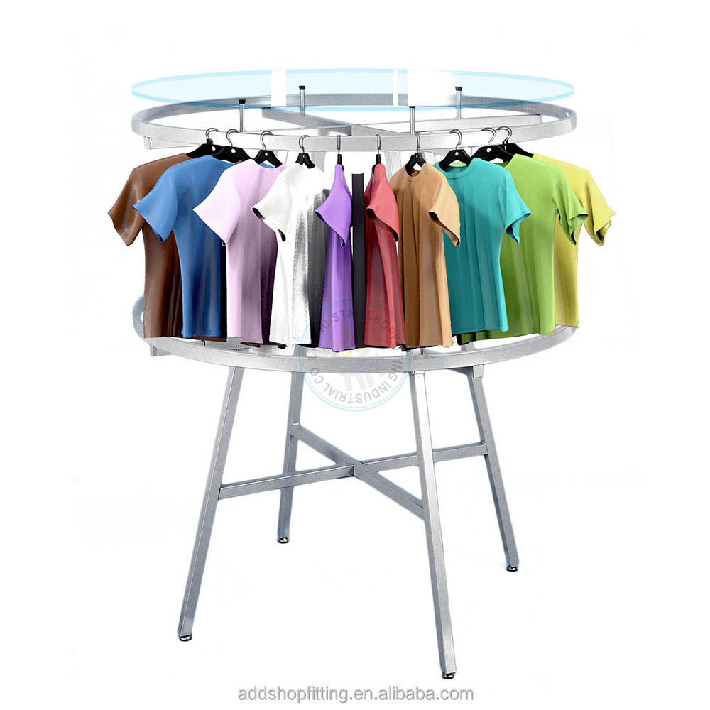 Glass shelf round clothes display clothing rack