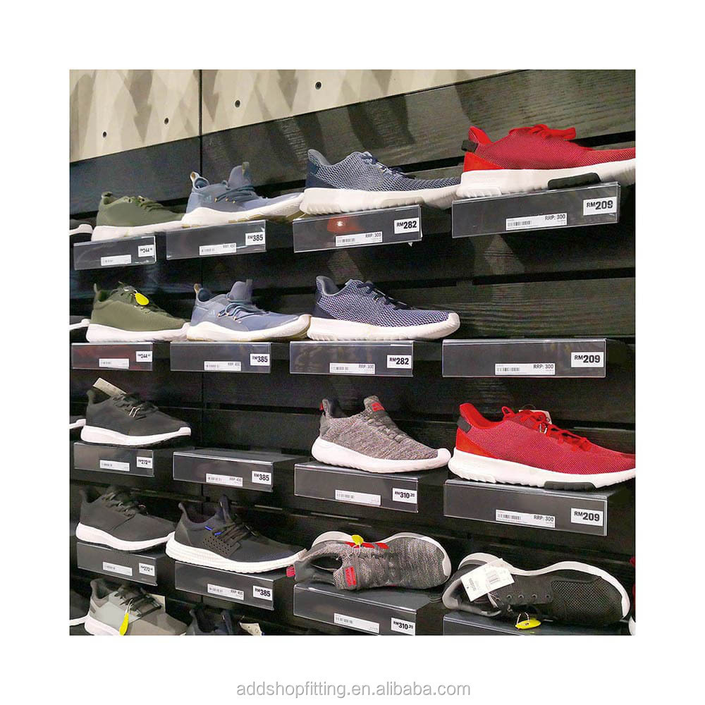 Wall slatwall display acrylic shoes rack for store