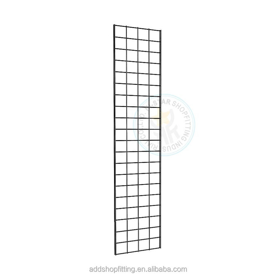 Black wire mesh panel grid wall display racks