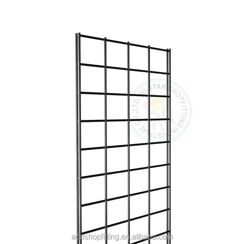 Black wire mesh panel grid wall display racks