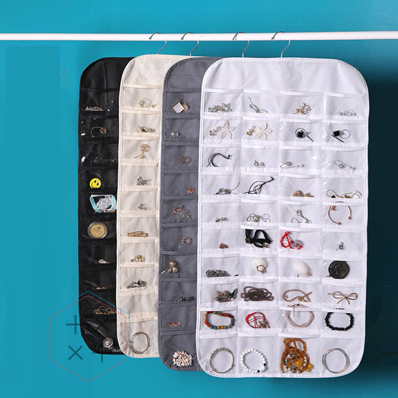 80 Dual-Sided Zippered Pockets Jewelry Hanger for Holding Earrings,Bracelets,Rings