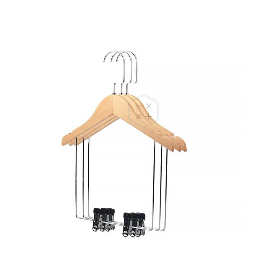 45 CM Wooden Pant Hanger, Wooden Suit Hangers with Steel Clips and Hooks, Natural Wood Collection Skirt Hangers