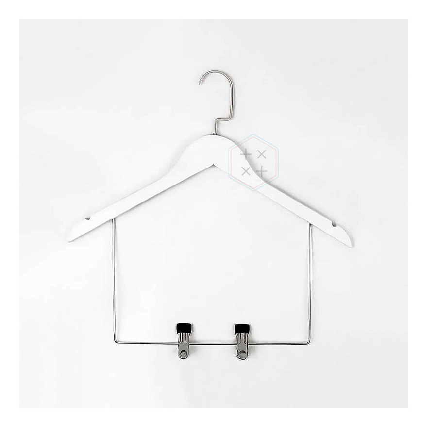 45 CM Wooden Pant Hanger, Wooden Suit Hangers with Steel Clips and Hooks, Natural Wood Collection Skirt Hangers